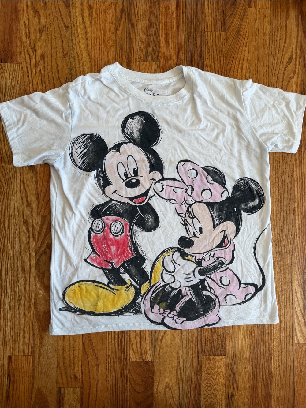 Disney White Women’s Short-Sleeve Tee with Mickey & Minnie Graphic Large L
